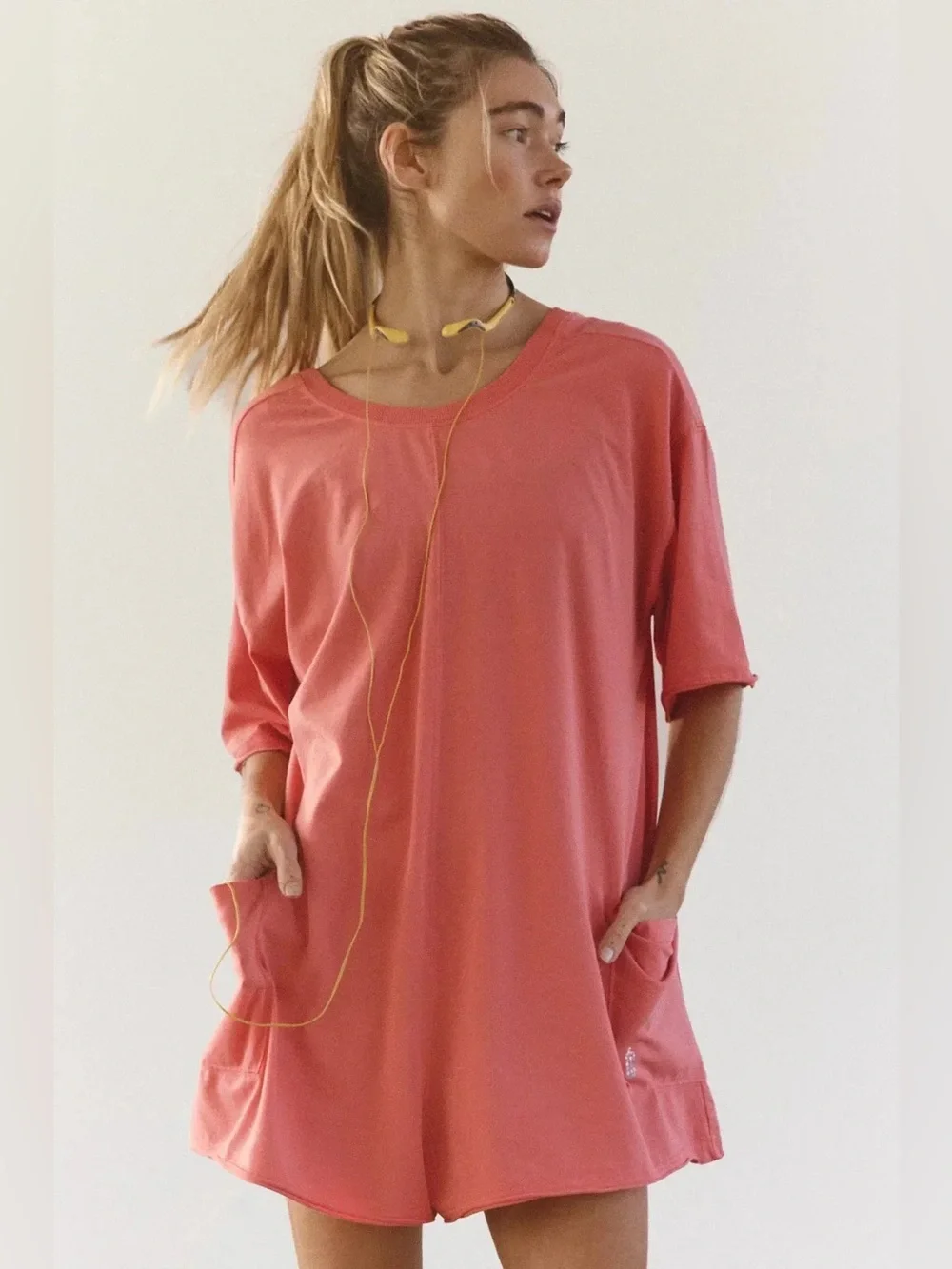 NWT FREE PEOPLE MOVEMENT Hot Shot Tee Romper - Hibiscus $60 MSRP